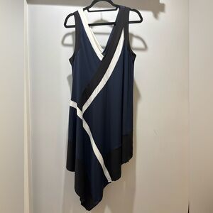 BCBGMaxAzria Asymmetrical Navy and White Dress
